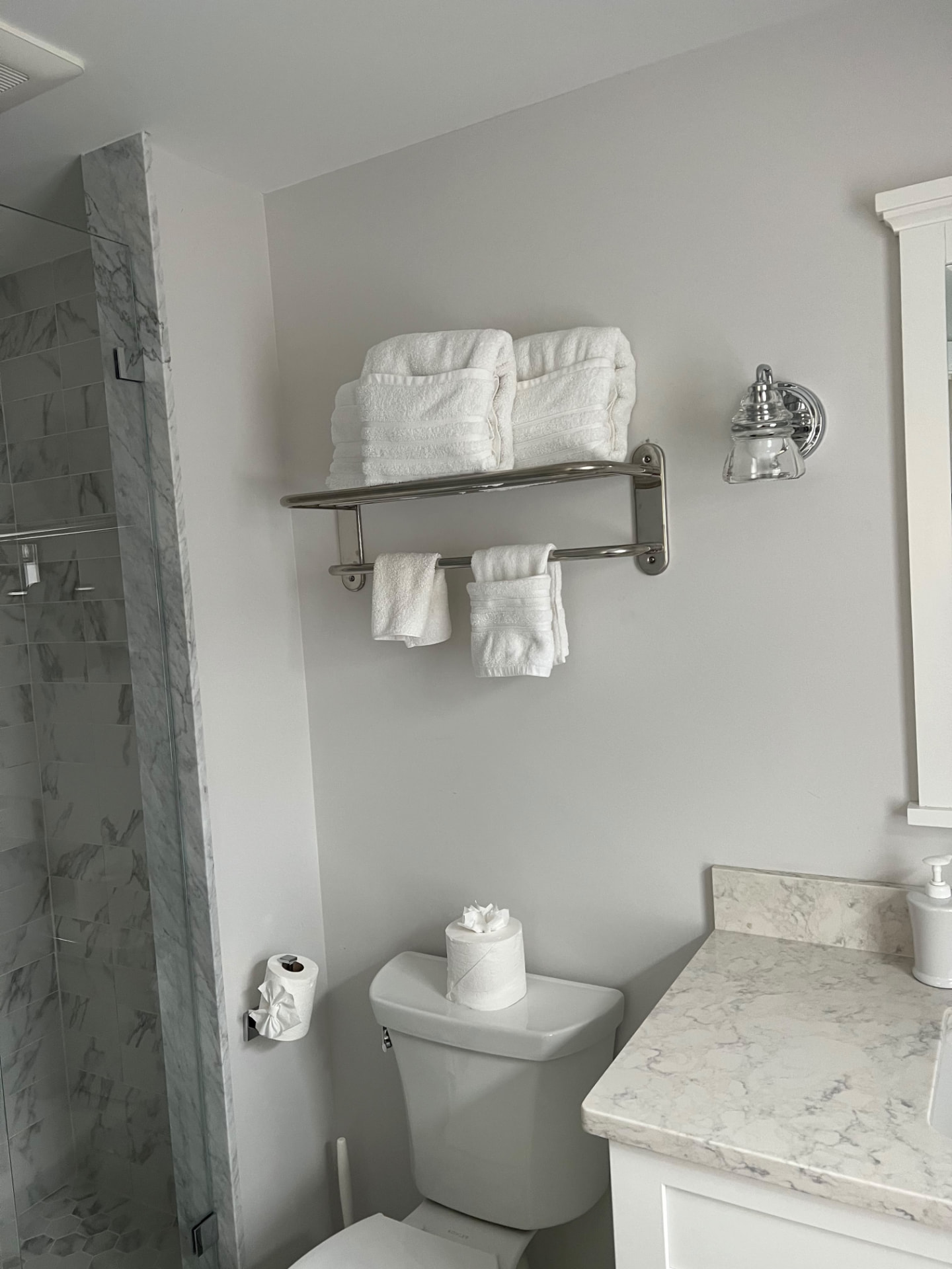 Bathroom — fresh towels, sanitized fixtures by MD Cleaning Services LLC