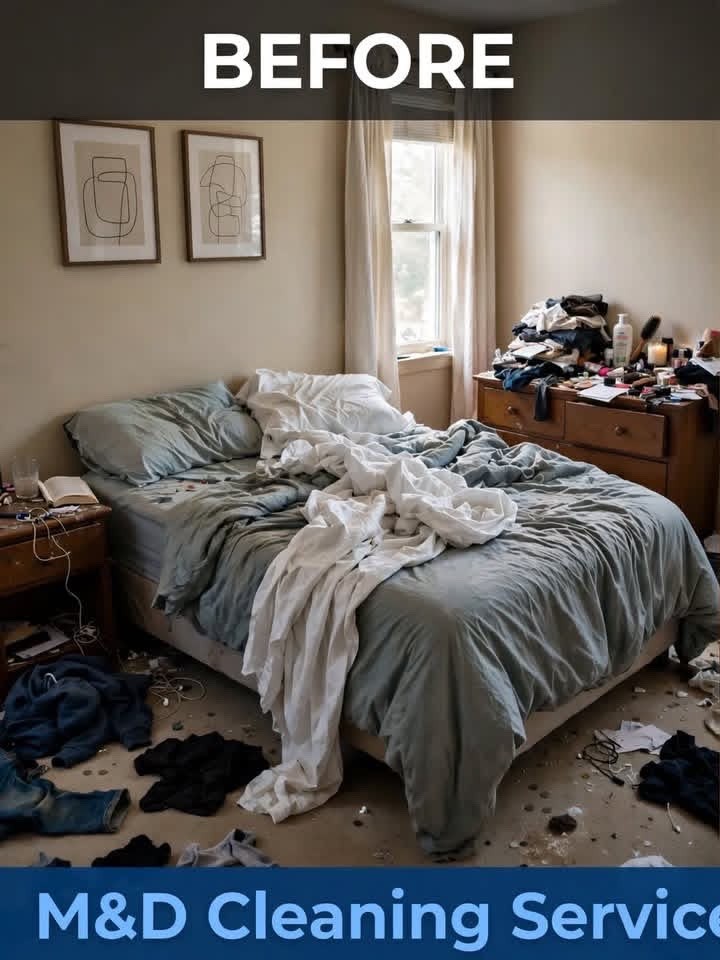 Before: Bedroom — tidied, dusted & refreshed by MD Cleaning Services LLC